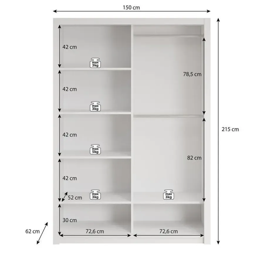 Schuifdeurkasten-Meubella - Kledingkast Blake - Mat Zwart - 150 cm - Met spiegel