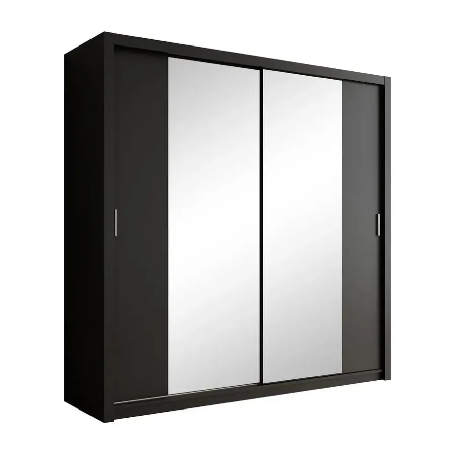 Meubella - Kledingkast Blake - Mat Zwart - 220 cm - Met spiegel