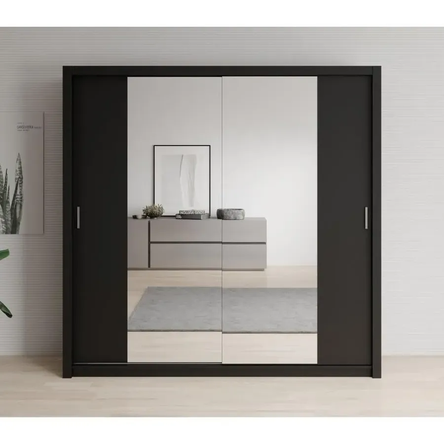 Meubella - Kledingkast Blake - Mat Zwart - 220 cm - Met spiegel