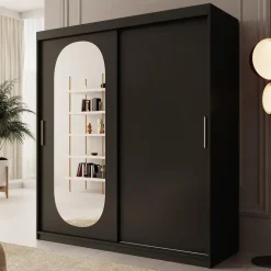Meubella - Kledingkast Bodhi - Zwart - 180 cm - Met spiegel