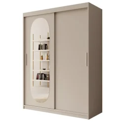 Meubella - Kledingkast Bodhi - Beige - 150 cm - Met spiegel
