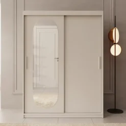 Meubella - Kledingkast Bodhi - Beige - 150 cm - Met spiegel