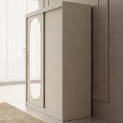 Meubella - Kledingkast Bodhi - Beige - 150 cm - Met spiegel