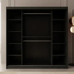 Meubella - Kledingkast Bodhi - Zwart - 200 cm - Met spiegel