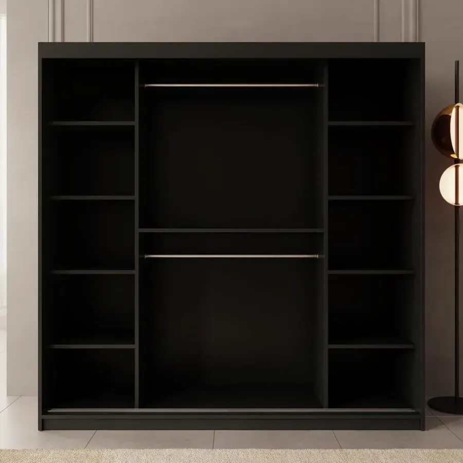 Meubella - Kledingkast Bodhi - Zwart - 200 cm - Met spiegel