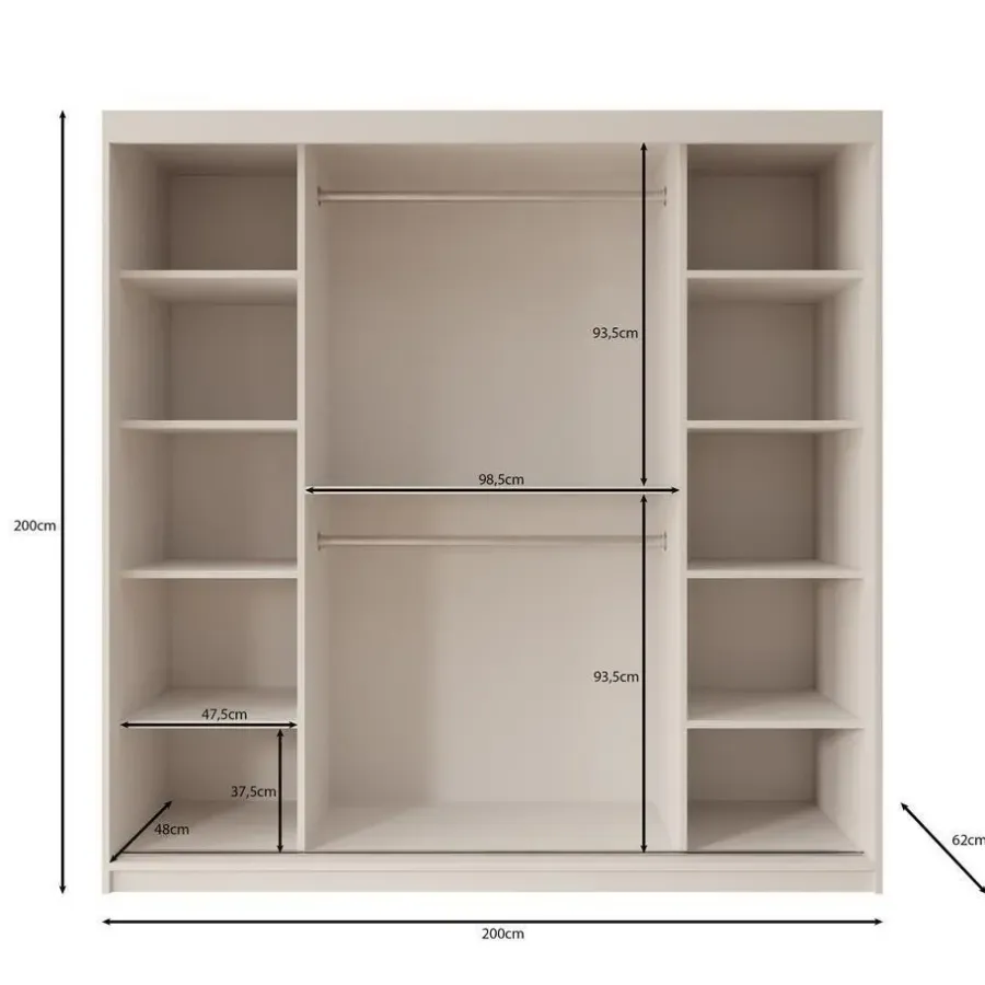 Meubella - Kledingkast Bodhi - Zwart - 200 cm - Met spiegel