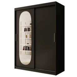 Meubella - Kledingkast Bodhi - Zwart - 150 cm - Met spiegel