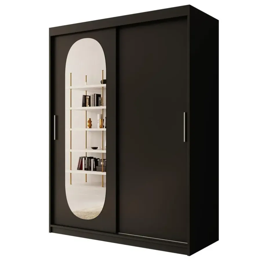 Meubella - Kledingkast Bodhi - Zwart - 150 cm - Met spiegel