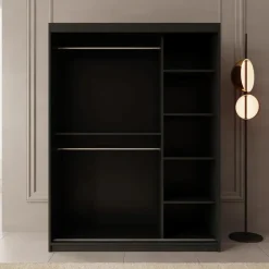 Meubella - Kledingkast Bodhi - Zwart - 150 cm - Met spiegel