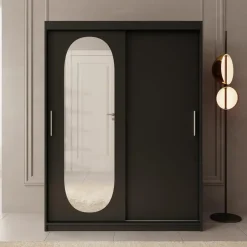Meubella - Kledingkast Bodhi - Zwart - 150 cm - Met spiegel