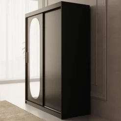 Meubella - Kledingkast Bodhi - Zwart - 150 cm - Met spiegel