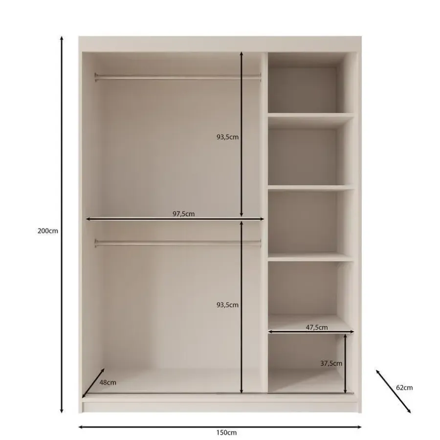 Meubella - Kledingkast Bodhi - Zwart - 150 cm - Met spiegel