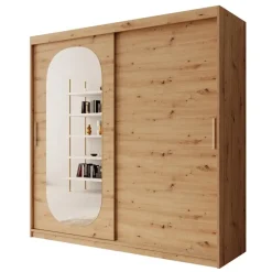 Meubella - Kledingkast Bodhi - Eiken - 200 cm - Met spiegel