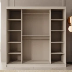 Schuifdeurkasten-Meubella - Kledingkast Bodhi - Beige - 200 cm - Met spiegel