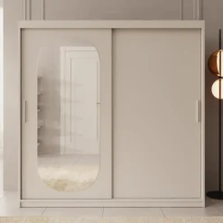 Schuifdeurkasten-Meubella - Kledingkast Bodhi - Beige - 200 cm - Met spiegel
