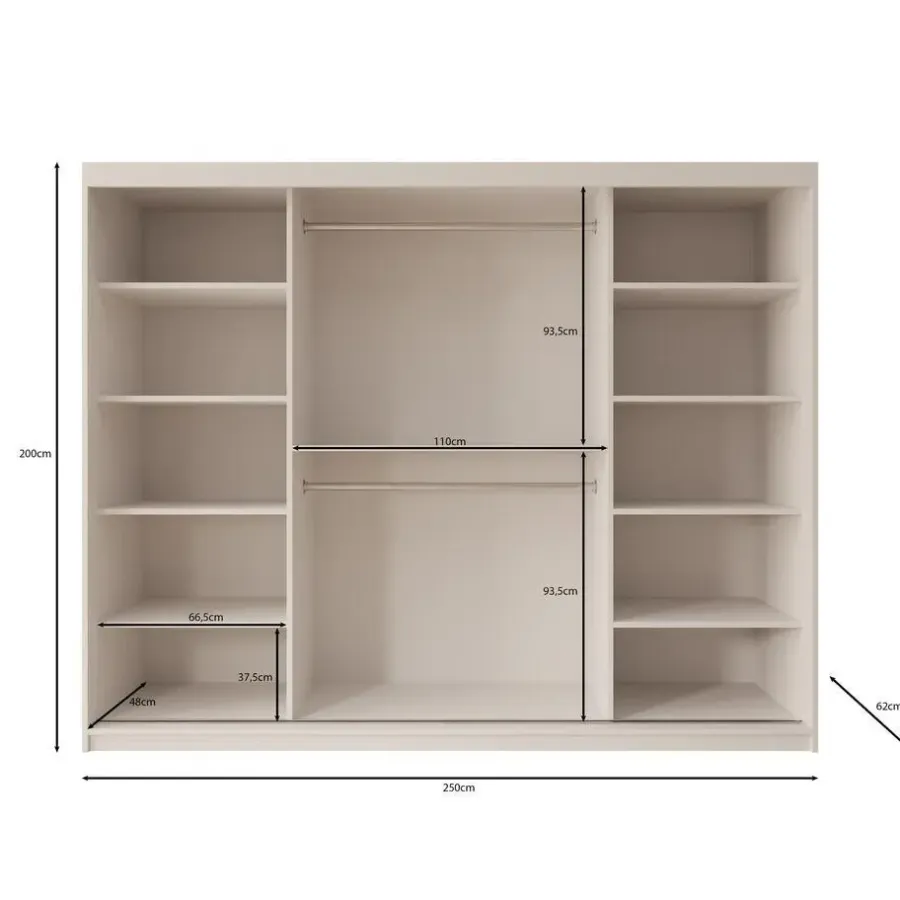 Kledingkasten|Kledingkasten-Meubella - Kledingkast Bodhi - Eiken - 250 cm - Met spiegel
