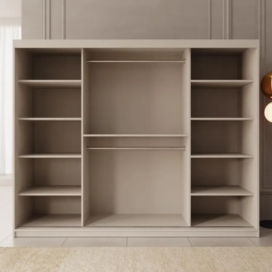 Kledingkasten|Kledingkasten-Meubella - Kledingkast Bodhi - Beige - 250 cm - Met spiegel