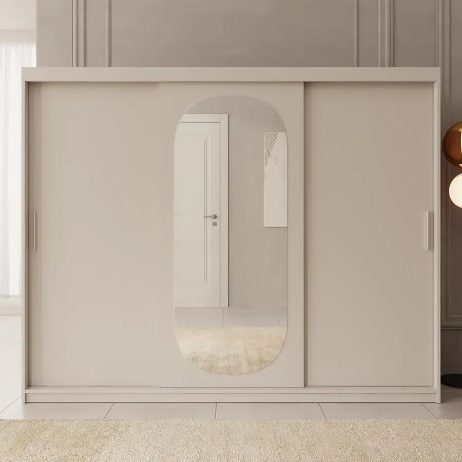 Kledingkasten|Kledingkasten-Meubella - Kledingkast Bodhi - Beige - 250 cm - Met spiegel