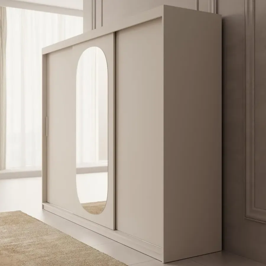 Kledingkasten|Kledingkasten-Meubella - Kledingkast Bodhi - Beige - 250 cm - Met spiegel