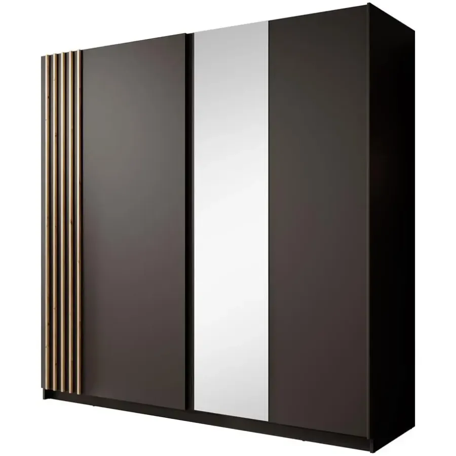 Meubella - Kledingkast Boets - Zwart - Eiken - 200 cm - Met spiegel