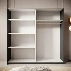 Meubella - Kledingkast Boets - Zwart - Eiken - 200 cm - Met spiegel