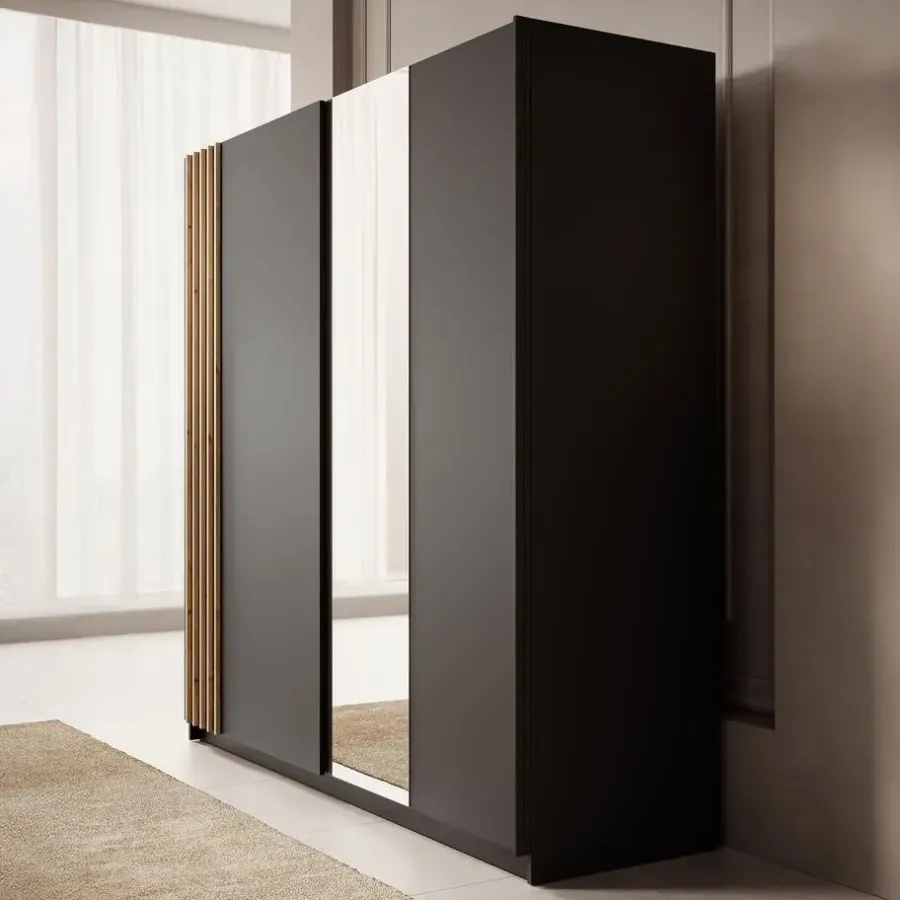 Meubella - Kledingkast Boets - Zwart - Eiken - 200 cm - Met spiegel