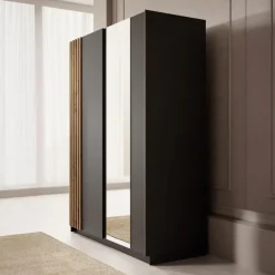Schuifdeurkasten-Meubella - Kledingkast Boets - Zwart - Eiken - 150 cm - Met spiegel