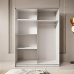 Kledingkasten|Kledingkasten-Meubella - Kledingkast Boets - Wit - Eiken - 150 cm - Met spiegel