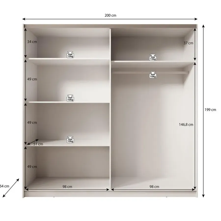 Kledingkasten|Kledingkasten-Meubella - Kledingkast Boets - Wit - Eiken - 200 cm - Met spiegel