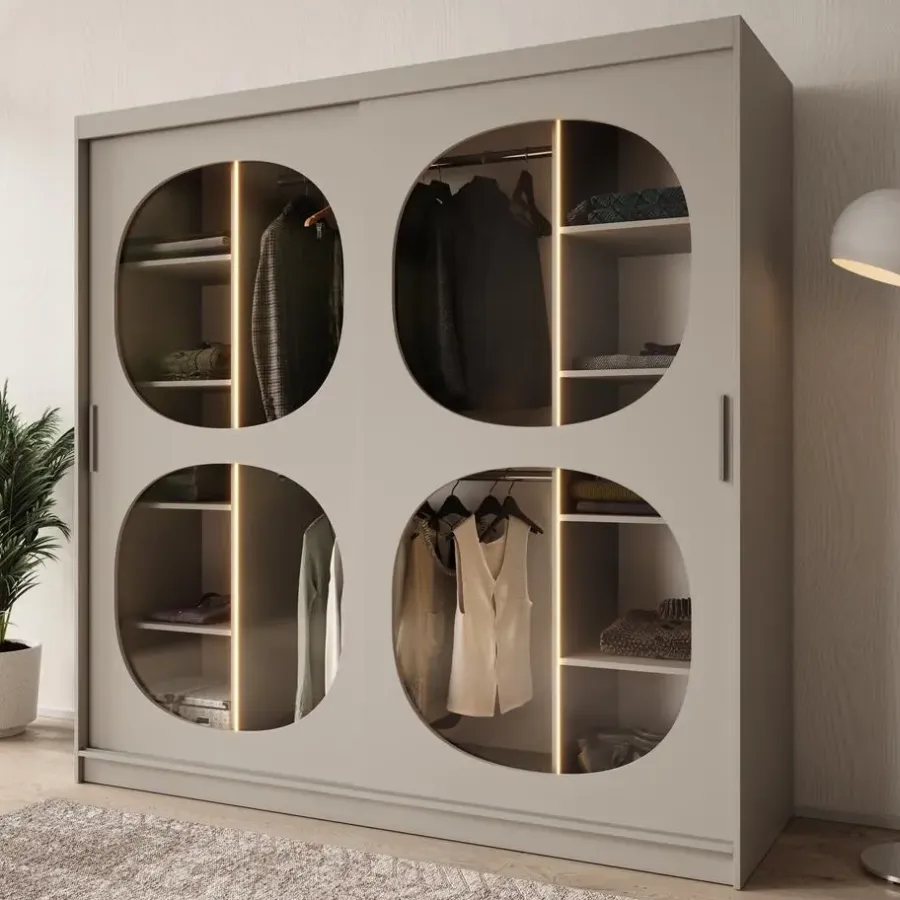 Schuifdeurkasten-Meubella - Kledingkast Bravanti - Beige - 200 cm