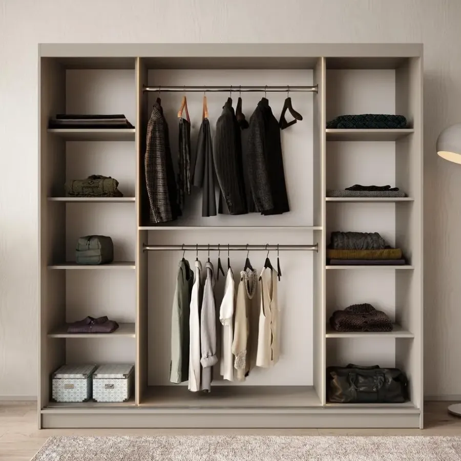 Schuifdeurkasten-Meubella - Kledingkast Bravanti - Beige - 200 cm