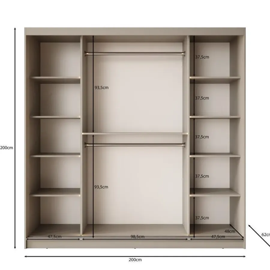 Schuifdeurkasten-Meubella - Kledingkast Bravanti - Beige - 200 cm
