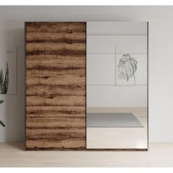 Meubella - Kledingkast Brown - Eiken - 180 cm - Met spiegel