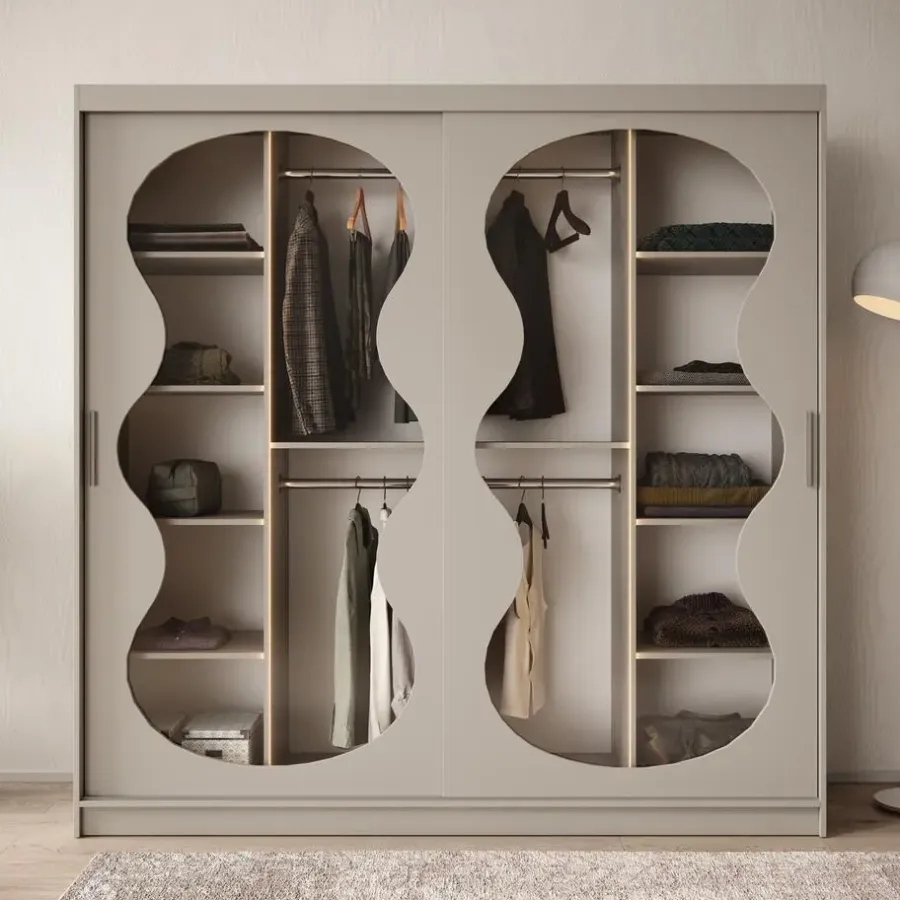 Schuifdeurkasten-Meubella - Kledingkast Bunaro - Beige - 200 cm