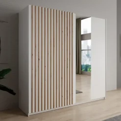 Meubella - Kledingkast Deliryon - Wit - 200 cm - Met spiegel