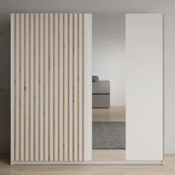 Meubella - Kledingkast Deliryon - Wit - 200 cm - Met spiegel
