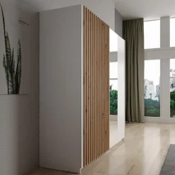 Meubella - Kledingkast Deliryon - Wit - 200 cm - Met spiegel
