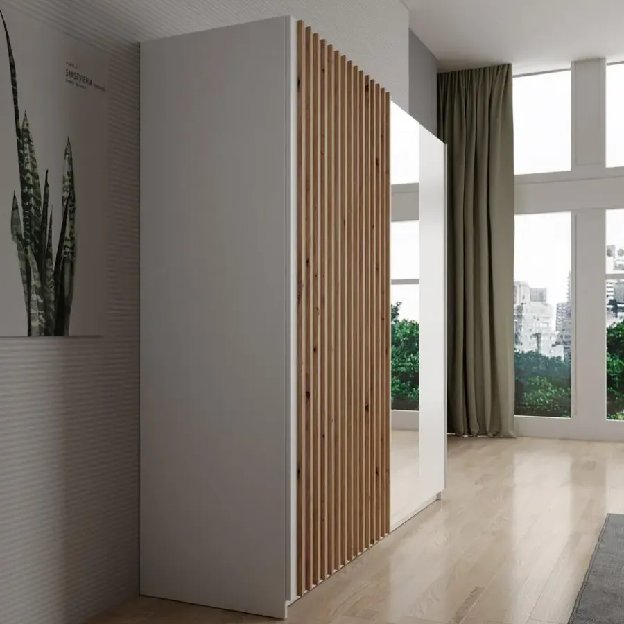 Meubella - Kledingkast Deliryon - Wit - 200 cm - Met spiegel