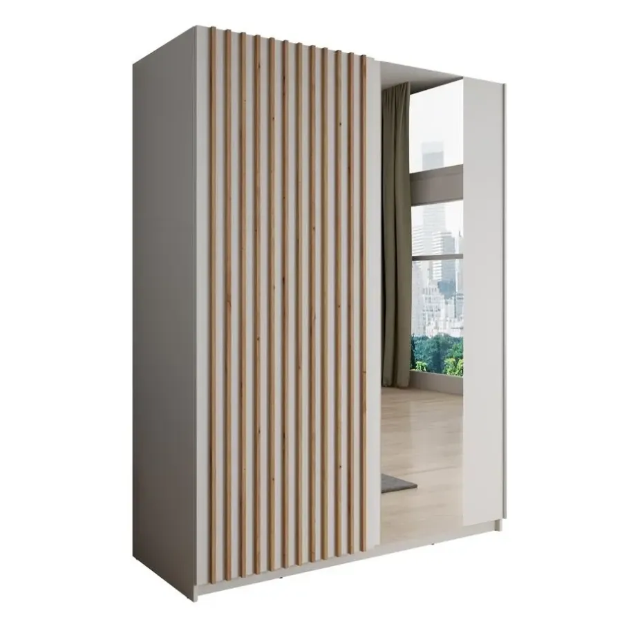 Schuifdeurkasten-Meubella - Kledingkast Deliryon - Wit - 150 cm - Met spiegel