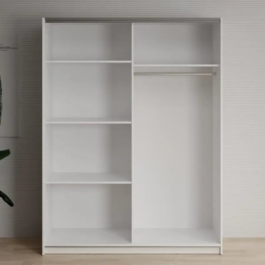 Schuifdeurkasten-Meubella - Kledingkast Deliryon - Wit - 150 cm - Met spiegel