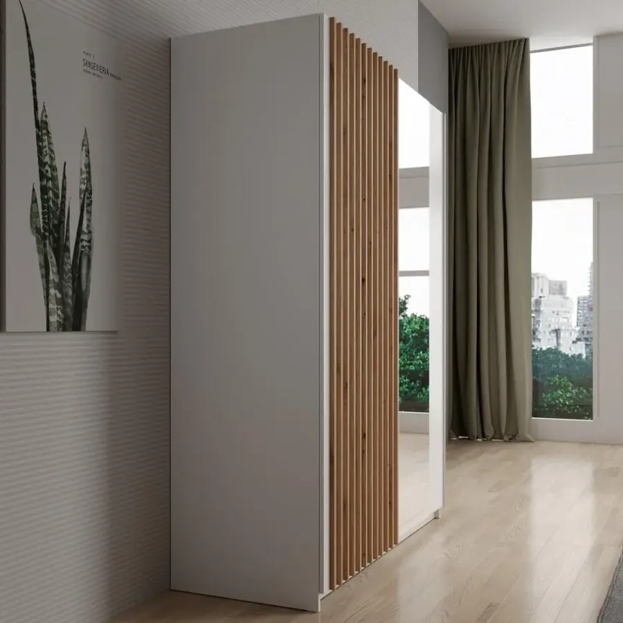 Schuifdeurkasten-Meubella - Kledingkast Deliryon - Wit - 150 cm - Met spiegel