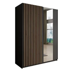 Meubella - Kledingkast Deliryon - Zwart - 150 cm - Met spiegel