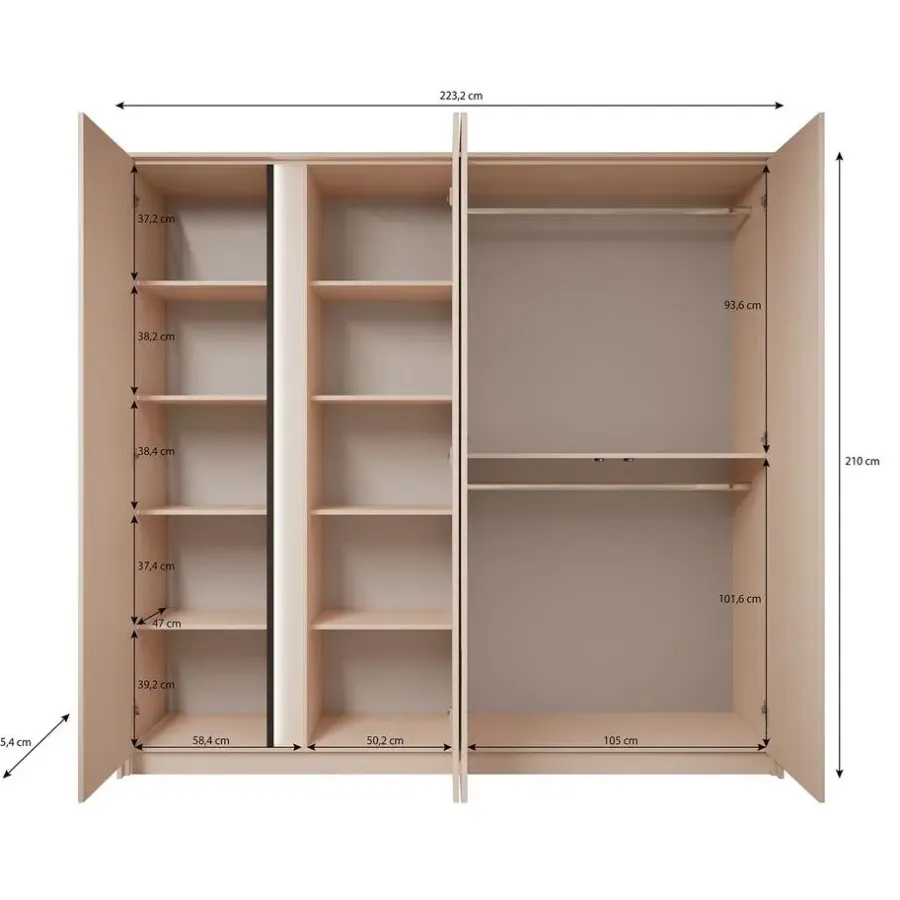 Schuifdeurkasten-Meubella - Kledingkast Desert - Beige - 220 cm - Met spiegel