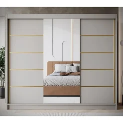 Kledingkasten|Kledingkasten-Meubella - Kledingkast Eagle - Beige - 250 cm - Met spiegel