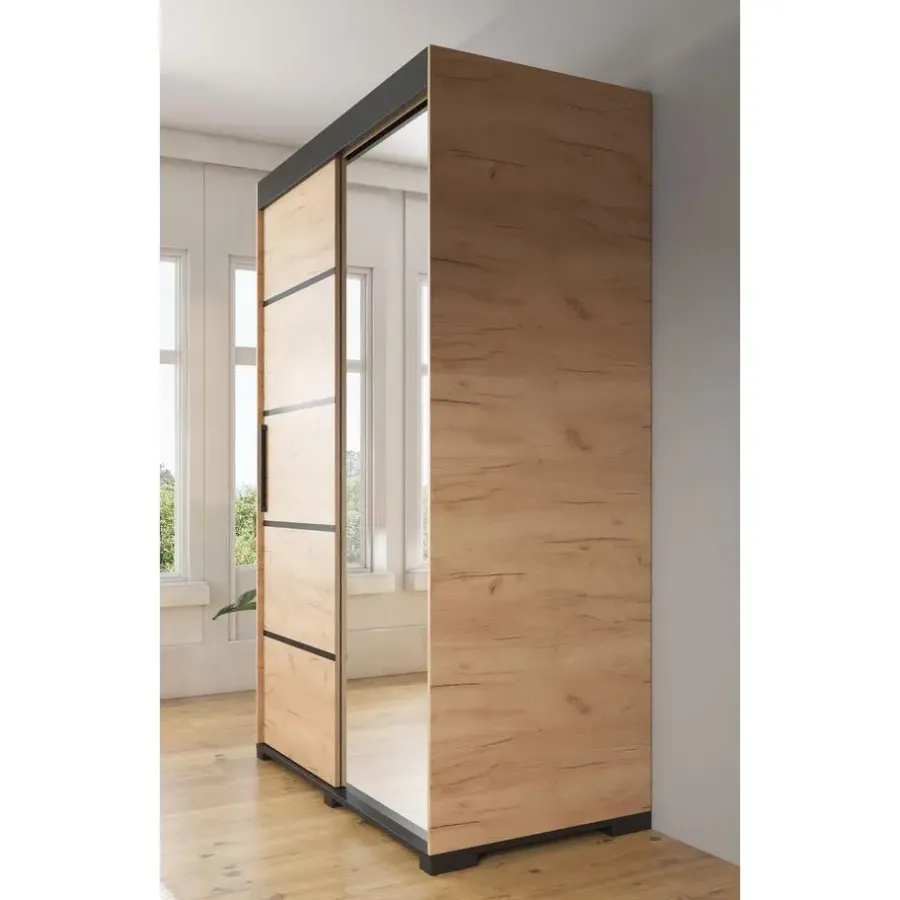 Kledingkasten|Kledingkasten-Meubella - Kledingkast Fabio - Eiken - 150 cm - Met spiegel