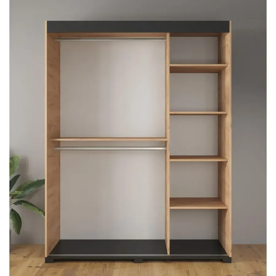 Kledingkasten|Kledingkasten-Meubella - Kledingkast Fabio - Eiken - 150 cm - Met spiegel