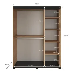 Kledingkasten|Kledingkasten-Meubella - Kledingkast Fabio - Eiken - 150 cm - Met spiegel