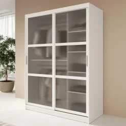 Schuifdeurkasten-Meubella - Kledingkast Fessaro - Wit - 150 cm