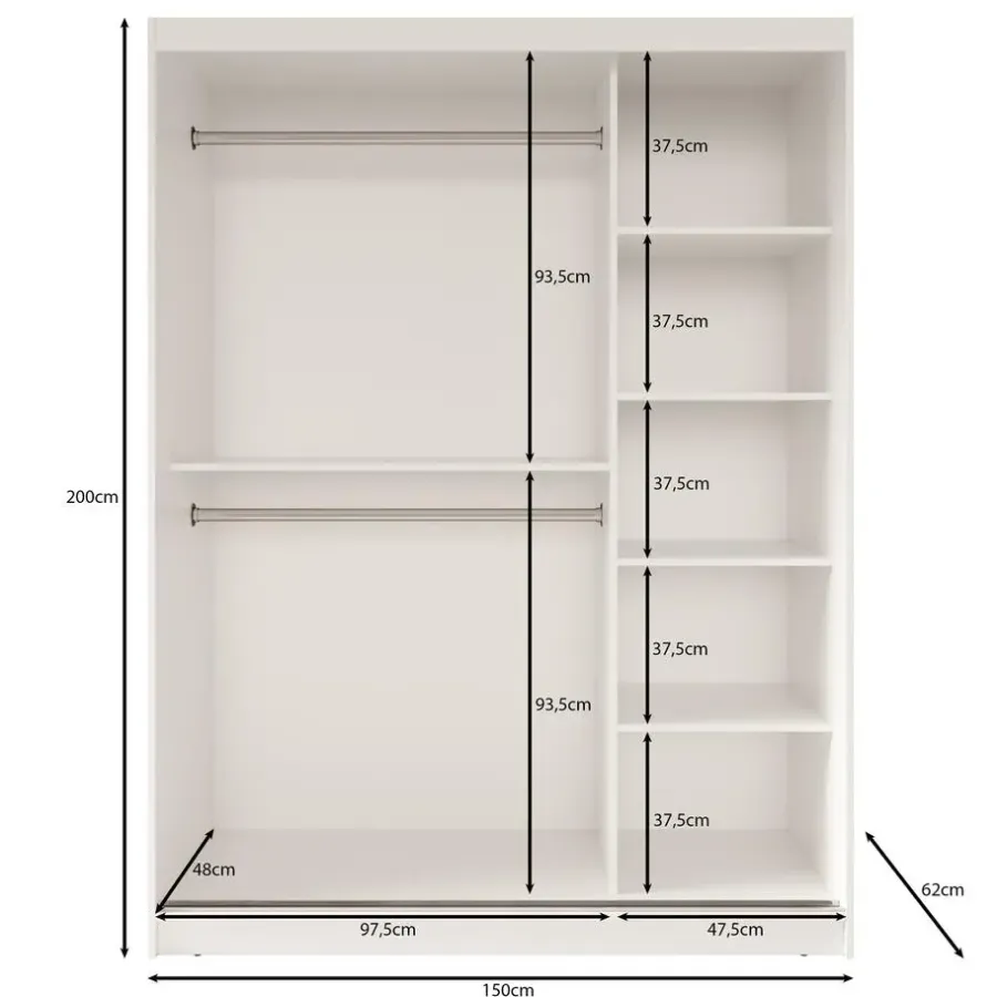Schuifdeurkasten-Meubella - Kledingkast Fessaro - Wit - 150 cm