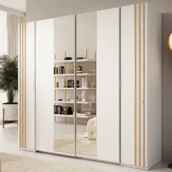 Schuifdeurkasten-Meubella - Kledingkast Franklin - Wit - 220 cm - Met spiegel